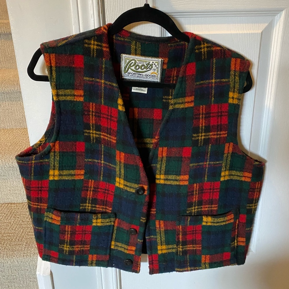 Roots, melton plaid vest, medium